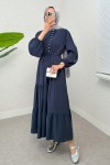 Büzgü Bağcıklı Elbise 2275 - LACİVERT