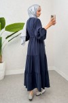 Büzgü Bağcıklı Elbise 2275 - LACİVERT