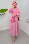 Büzgü Bağcıklı Elbise 2275 - PEMBE