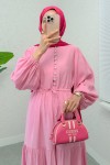 Büzgü Bağcıklı Elbise 2275 - PEMBE