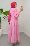 Büzgü Bağcıklı Elbise 2275 - PEMBE