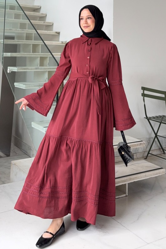 İspanyol Kol Tesettür Elbise 2276 - BORDO