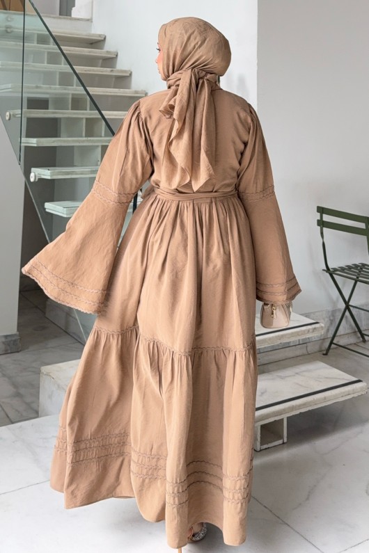 İspanyol Kol Tesettür Elbise 2276 - VİZON