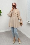 Çift Kapaklı Uzun Tunik 2277 - BEJ