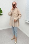 Çift Kapaklı Uzun Tunik 2277 - BEJ
