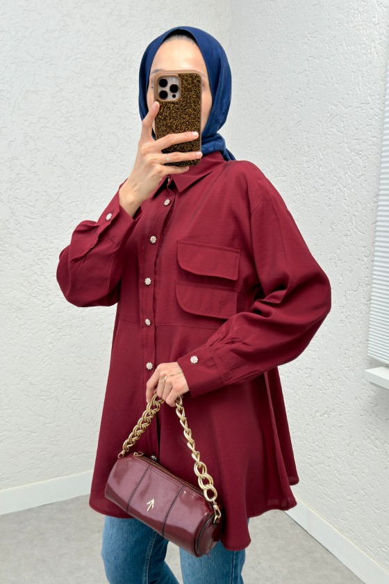 Çift Kapaklı Uzun Tunik 2277 - BORDO