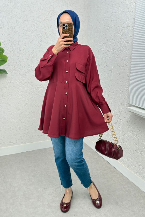 Çift Kapaklı Uzun Tunik 2277 - BORDO Çift Kapaklı Uzun Tunik 2277 - BORDO