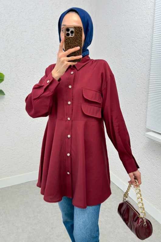 Çift Kapaklı Uzun Tunik 2277 - BORDO