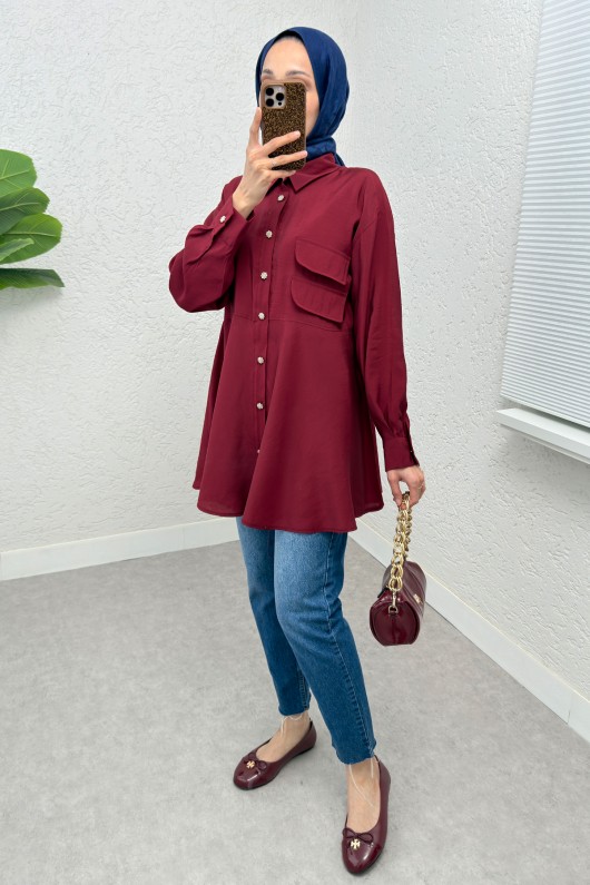 Çift Kapaklı Uzun Tunik 2277 - BORDO