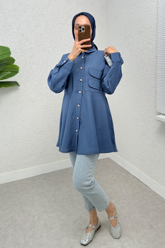 Çift Kapaklı Uzun Tunik 2277 - İNDİGO Çift Kapaklı Uzun Tunik 2277 - İNDİGO