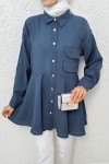 Çift Kapaklı Uzun Tunik 2277 - İNDİGO Çift Kapaklı Uzun Tunik 2277 - İNDİGO