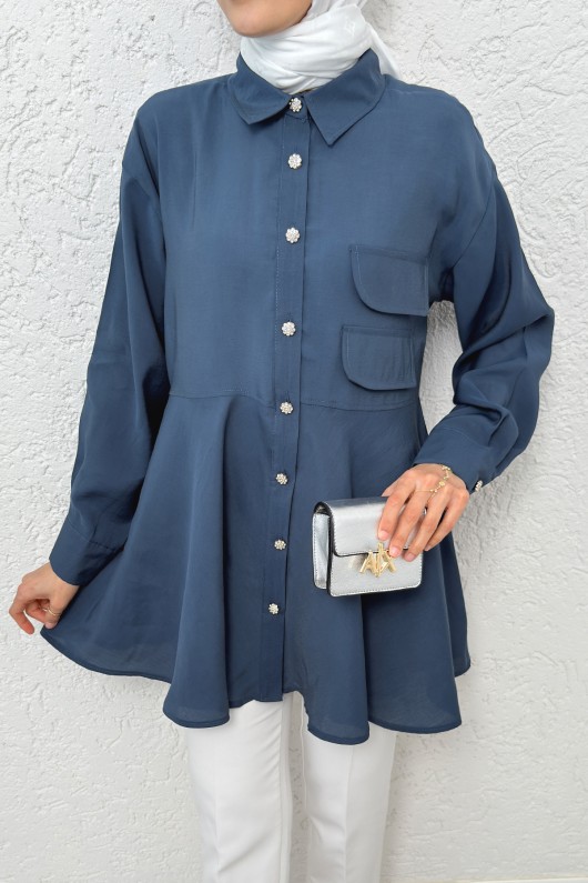 Çift Kapaklı Uzun Tunik 2277 - İNDİGO Çift Kapaklı Uzun Tunik 2277 - İNDİGO