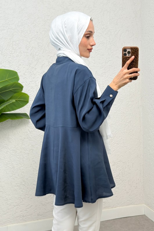 Çift Kapaklı Uzun Tunik 2277 - İNDİGO Çift Kapaklı Uzun Tunik 2277 - İNDİGO