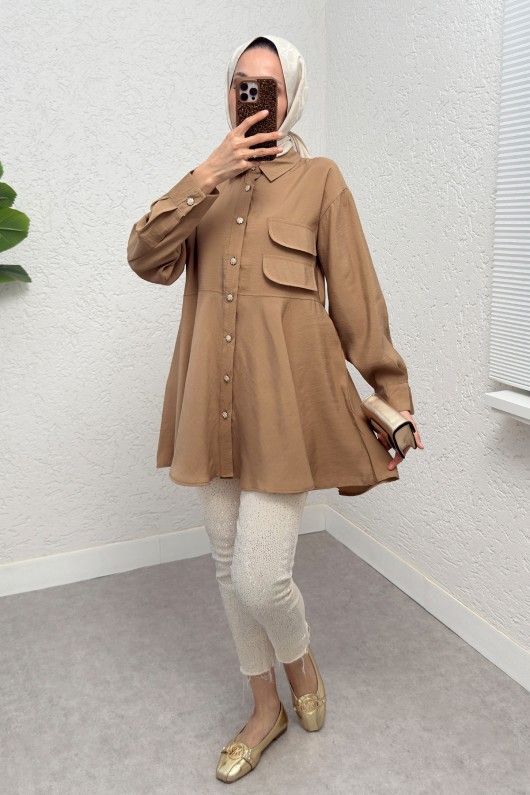 Çift Kapaklı Uzun Tunik 2277 - SÜTLÜ KAHVE