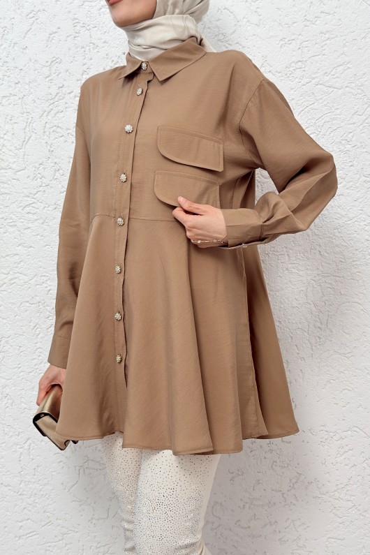 Çift Kapaklı Uzun Tunik 2277 - SÜTLÜ KAHVE