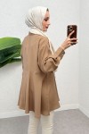 Çift Kapaklı Uzun Tunik 2277 - SÜTLÜ KAHVE