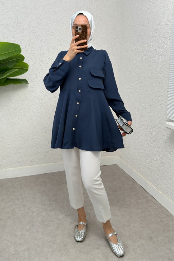 Çift Kapaklı Uzun Tunik 2277 - LACİVERT Çift Kapaklı Uzun Tunik 2277 - LACİVERT