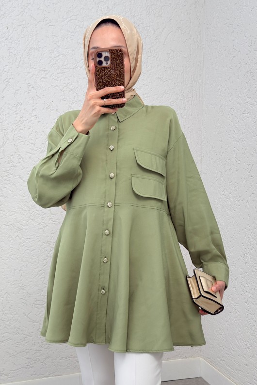 Çift Kapaklı Uzun Tunik 2277 - AÇIK HAKİ