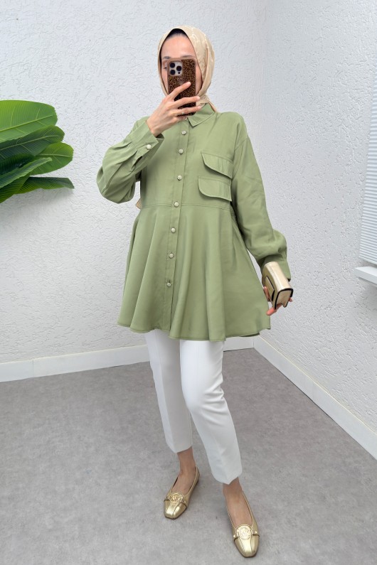 Çift Kapaklı Uzun Tunik 2277 - AÇIK HAKİ