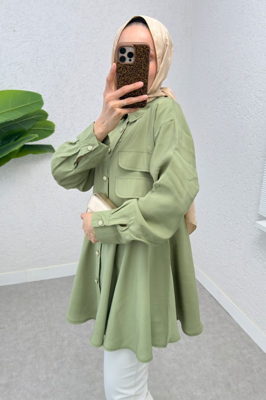 Çift Kapaklı Uzun Tunik 2277 - AÇIK HAKİ