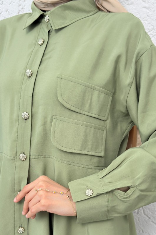 Çift Kapaklı Uzun Tunik 2277 - AÇIK HAKİ