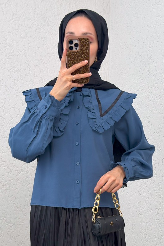 Büyük Bebe Yakalı Gömlek 2278 - İNDİGO Büyük Bebe Yakalı Gömlek 2278 - İNDİGO