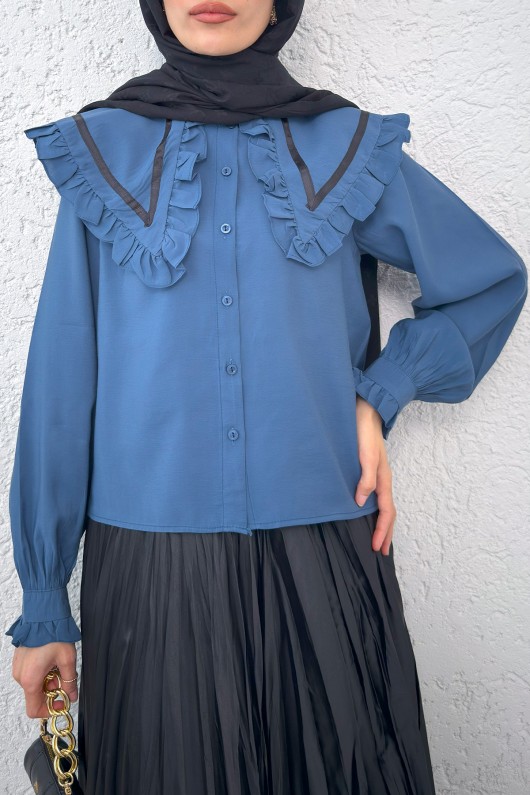 Büyük Bebe Yakalı Gömlek 2278 - İNDİGO Büyük Bebe Yakalı Gömlek 2278 - İNDİGO