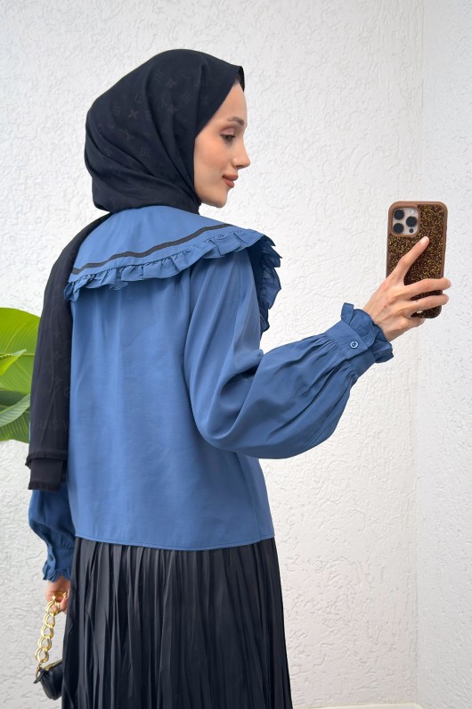 Büyük Bebe Yakalı Gömlek 2278 - İNDİGO Büyük Bebe Yakalı Gömlek 2278 - İNDİGO