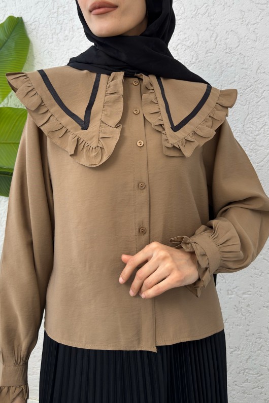 Büyük Bebe Yakalı Gömlek 2278 - VİZON Büyük Bebe Yakalı Gömlek 2278 - VİZON