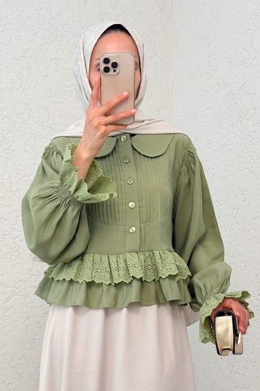 Nervürlü Bebe Yaka Gömlek 2279 - AÇIK HAKİ Nervürlü Bebe Yaka Gömlek 2279 - AÇIK HAKİ