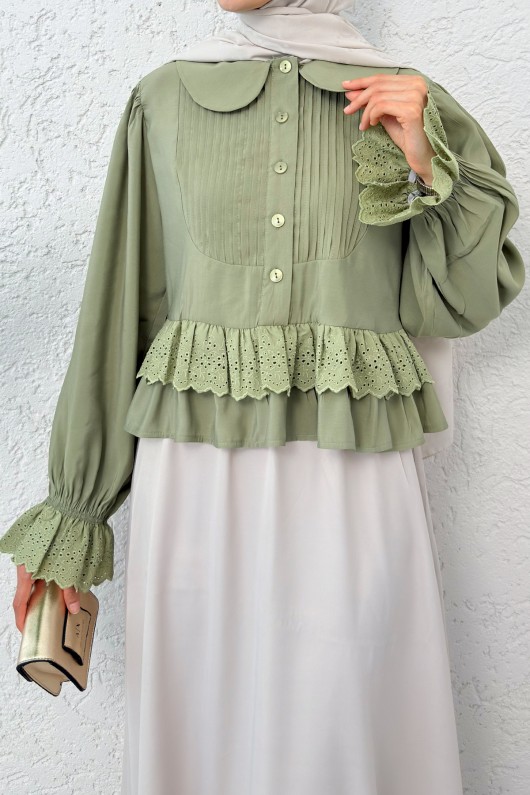 Nervürlü Bebe Yaka Gömlek 2279 - AÇIK HAKİ Nervürlü Bebe Yaka Gömlek 2279 - AÇIK HAKİ