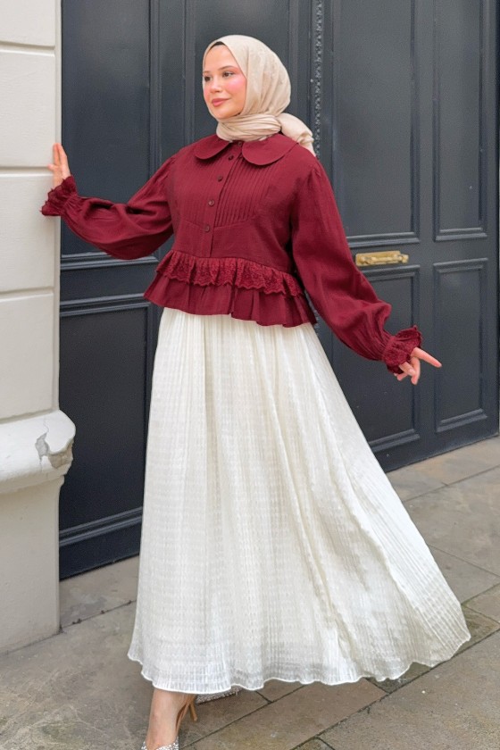 Nervürlü Bebe Yaka Gömlek 2279 - BORDO