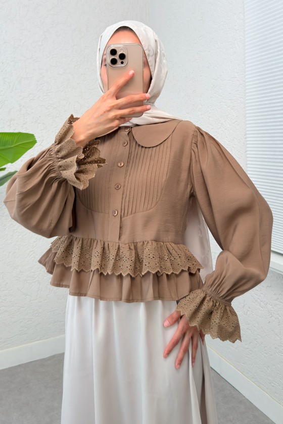 Nervürlü Bebe Yaka Gömlek 2279 - VİZON