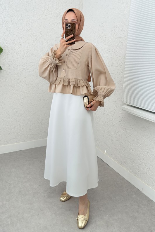 Nervürlü Bebe Yaka Gömlek 2279 - TAŞ RENGİ Nervürlü Bebe Yaka Gömlek 2279 - TAŞ RENGİ