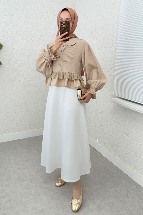 Nervürlü Bebe Yaka Gömlek 2279 - TAŞ RENGİ