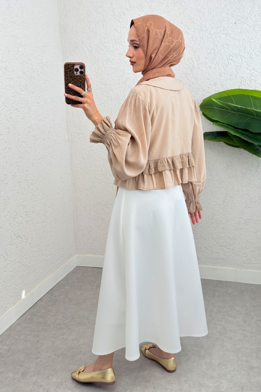 Nervürlü Bebe Yaka Gömlek 2279 - TAŞ RENGİ Nervürlü Bebe Yaka Gömlek 2279 - TAŞ RENGİ