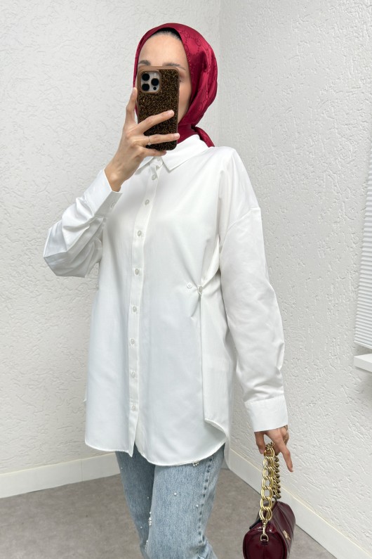 Yandan Düğmeli Tunik 2281 - BEYAZ
