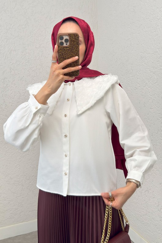 Üç Boyutlu Yaka Detaylı Gömlek 2282 - BEYAZ Üç Boyutlu Yaka Detaylı Gömlek 2282 - BEYAZ