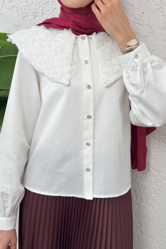 Üç Boyutlu Yaka Detaylı Gömlek 2282 - BEYAZ Üç Boyutlu Yaka Detaylı Gömlek 2282 - BEYAZ