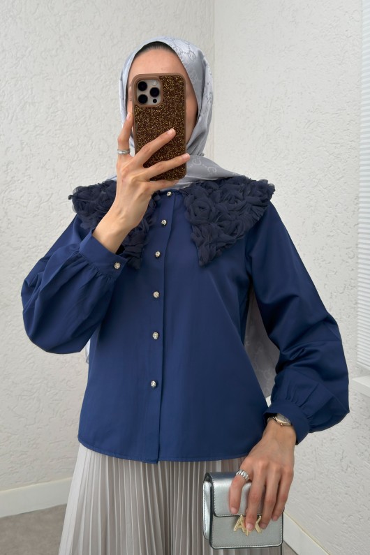 Üç Boyutlu Yaka Detaylı Gömlek 2282 - LACİVERT