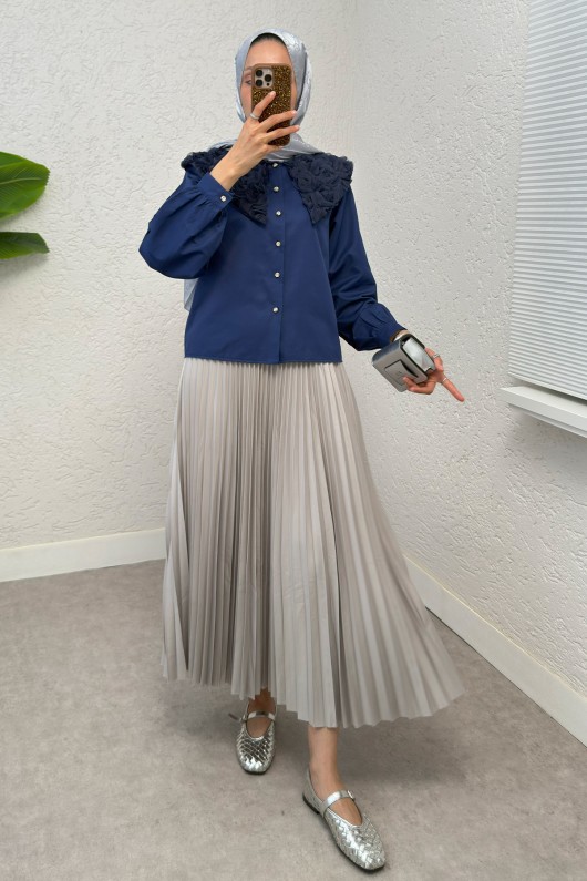 Üç Boyutlu Yaka Detaylı Gömlek 2282 - LACİVERT