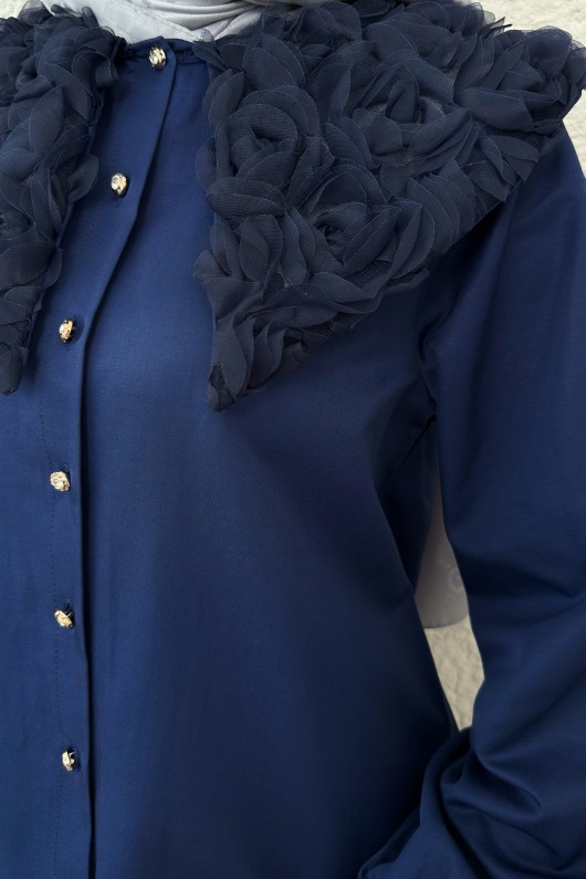 Üç Boyutlu Yaka Detaylı Gömlek 2282 - LACİVERT