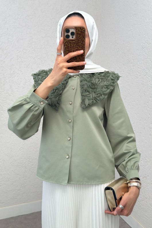 Üç Boyutlu Yaka Detaylı Gömlek 2282 - MİNT YEŞİLİ Üç Boyutlu Yaka Detaylı Gömlek 2282 - MİNT YEŞİLİ