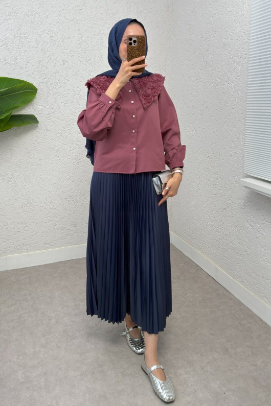 Üç Boyutlu Yaka Detaylı Gömlek 2282 - VİŞNE ÇÜRÜĞÜ Üç Boyutlu Yaka Detaylı Gömlek 2282 - VİŞNE ÇÜRÜĞÜ