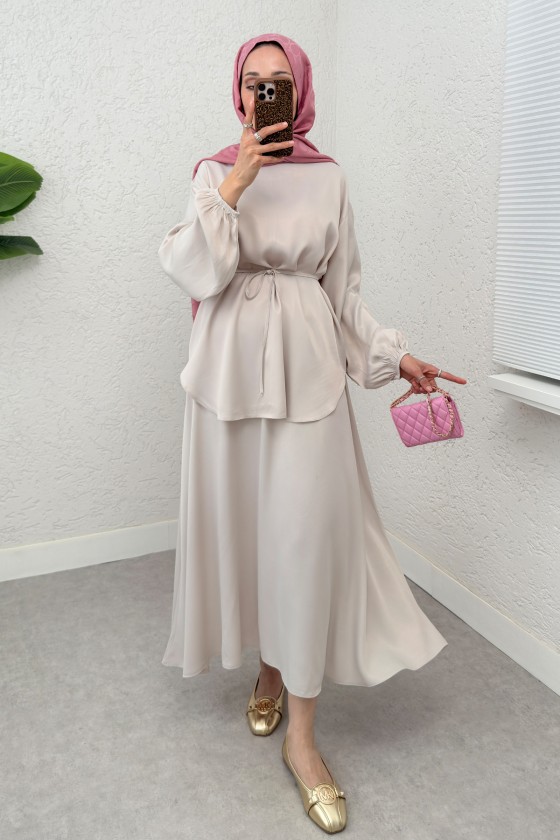 Saten Etekli Takım 2283 - TAŞ RENGİ