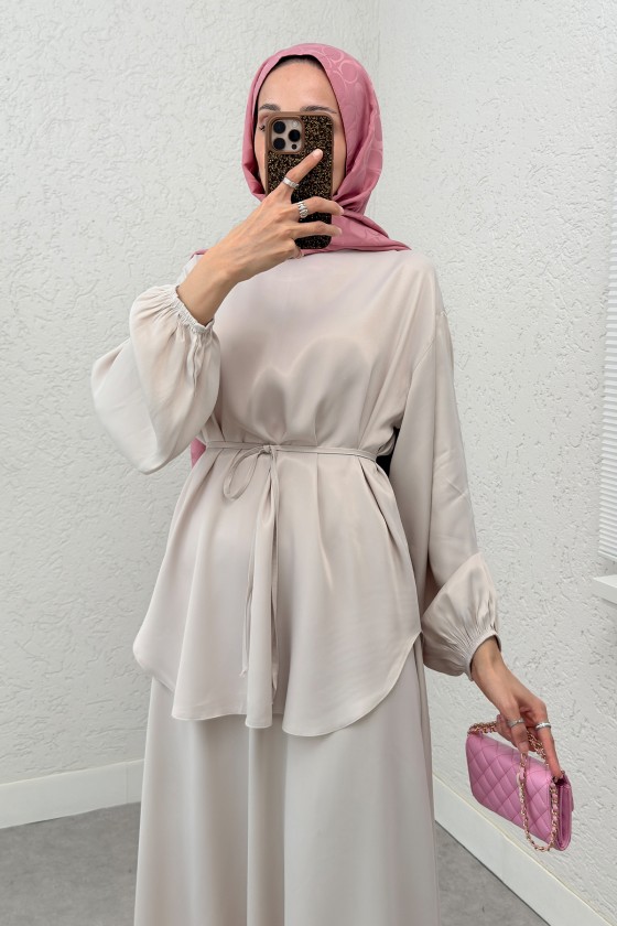 Saten Etekli Takım 2283 - TAŞ RENGİ