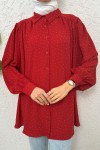 Taş Süslemeli Balon Kol Gömlek 2284 - KIRMIZI