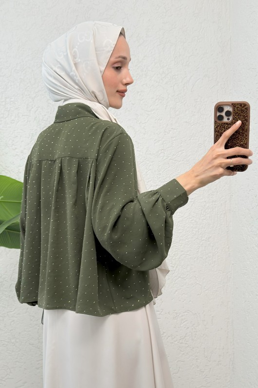 Pileli Taş Süslemeli Gömlek 2286 - HAKİ