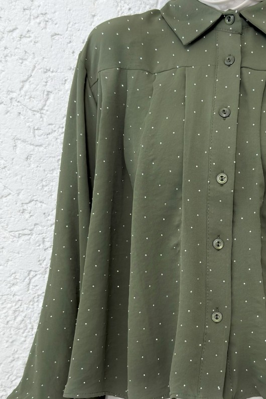 Pileli Taş Süslemeli Gömlek 2286 - HAKİ