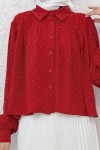 Pileli Taş Süslemeli Gömlek 2286 - KIRMIZI